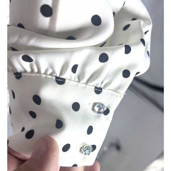 Zara White Black Polka Dot Mini Dress Ruched Draped Size XS Sexy - Picture 15 of 16